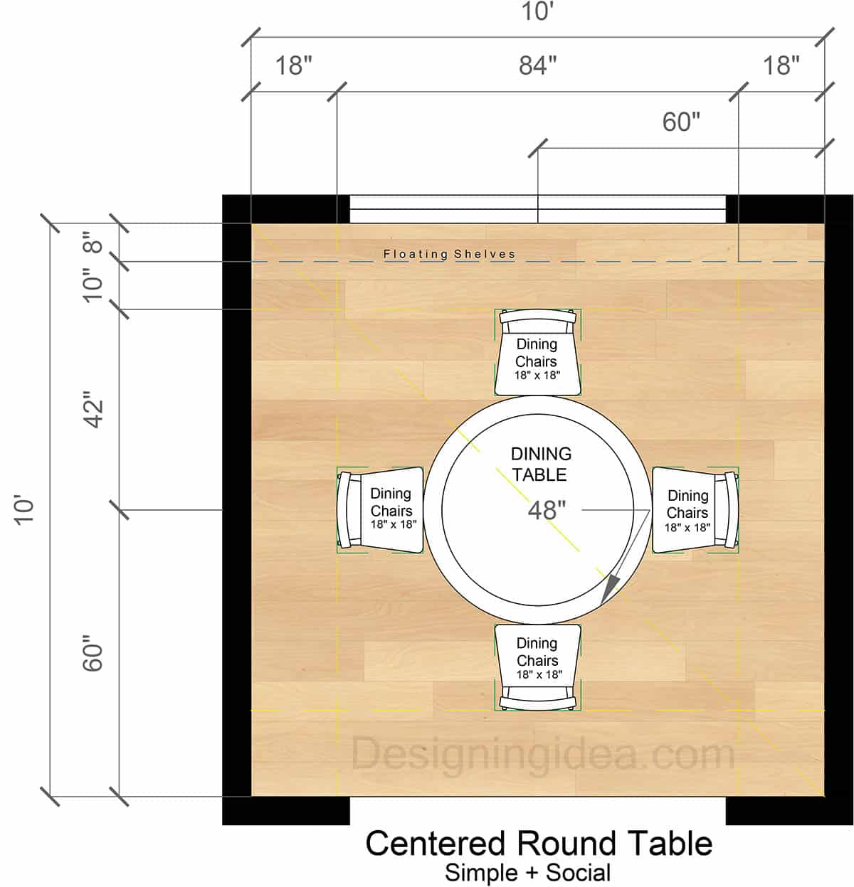 Dining Room Layout With Centered Round Table for 4