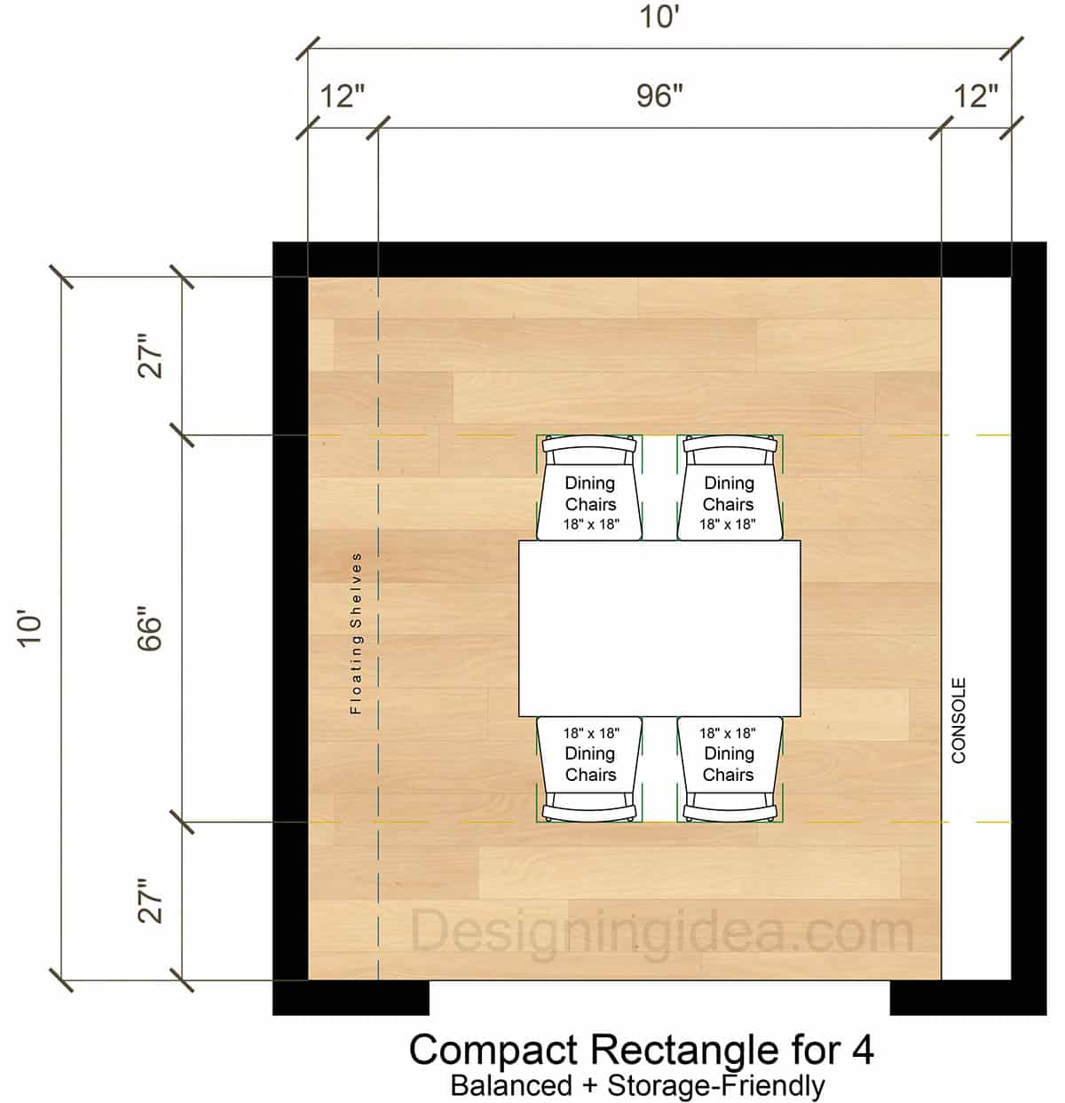 Compact Rectangle Table Placement for 4 Diners
