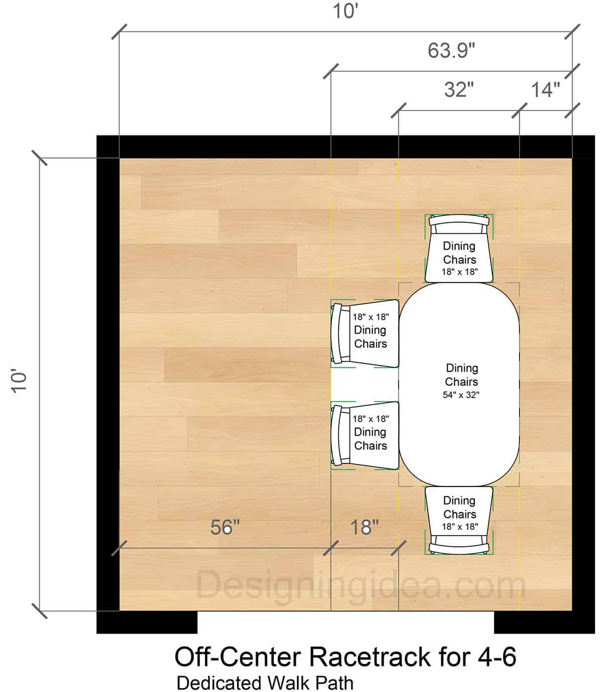 Dining Table Placement For 4 to 6 With Off-Center Racetrack