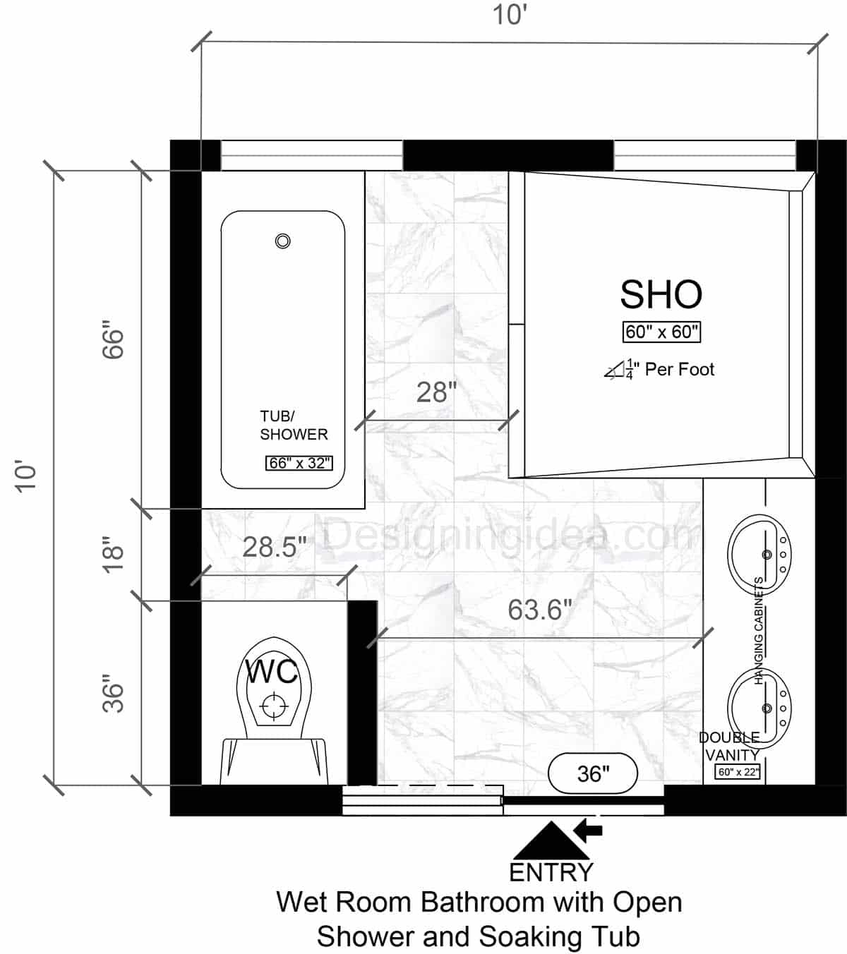 Wet Room Bathroom With Open Shower And Soaking Tub