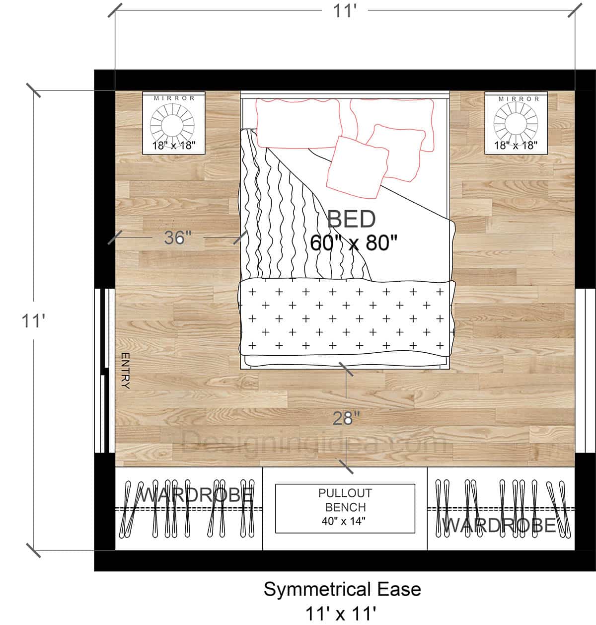 11x11 Bedroom With Symmetrical His And Hers Layout