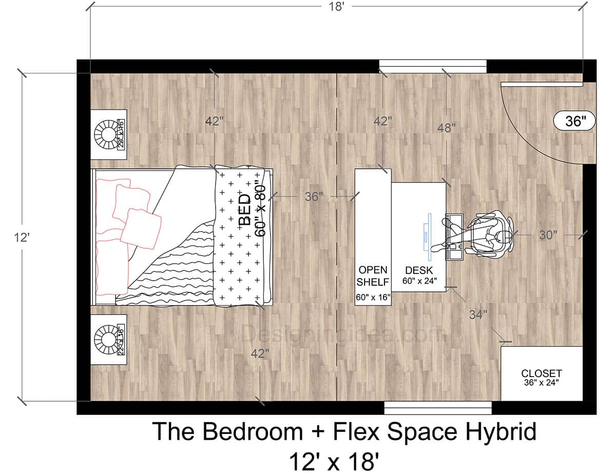 12x18 Flex Space Hybrid Bedroom and Office Floor Plan