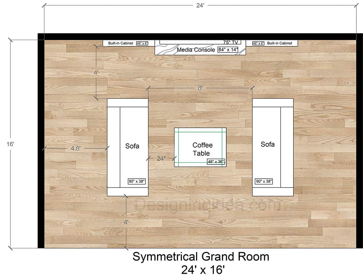 16x24 Symmetrical Grand Room With Matching Sofas