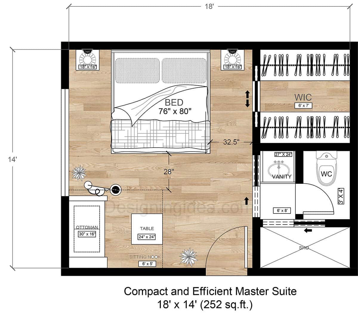 18x14 Compact And Efficient Master Suite Layout