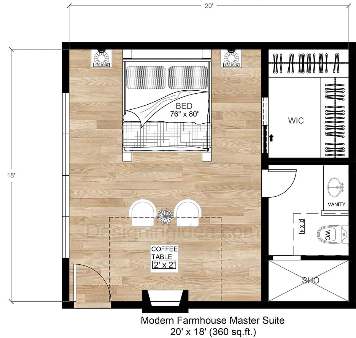 20x18 Modern Farmhouse Master Suite Design