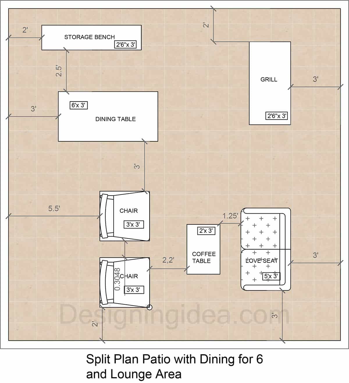 Split Plan Patio With Dining for 6 and Lounge Area