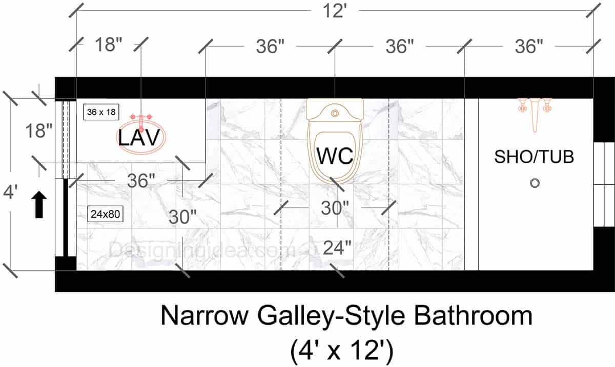 4X12 narrow galley style bathroom