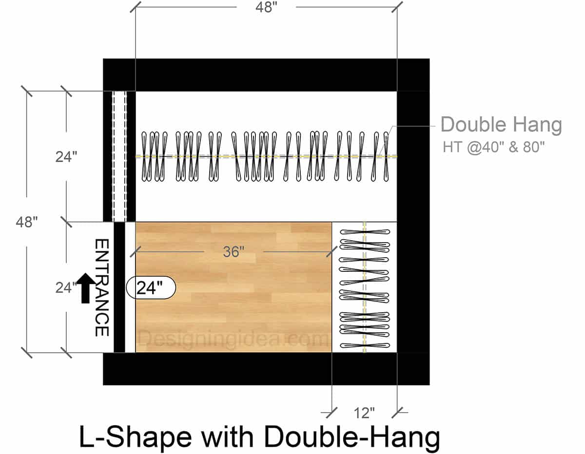 L-Shape Closet with Double-Hang Clothing Rods Floor Plan