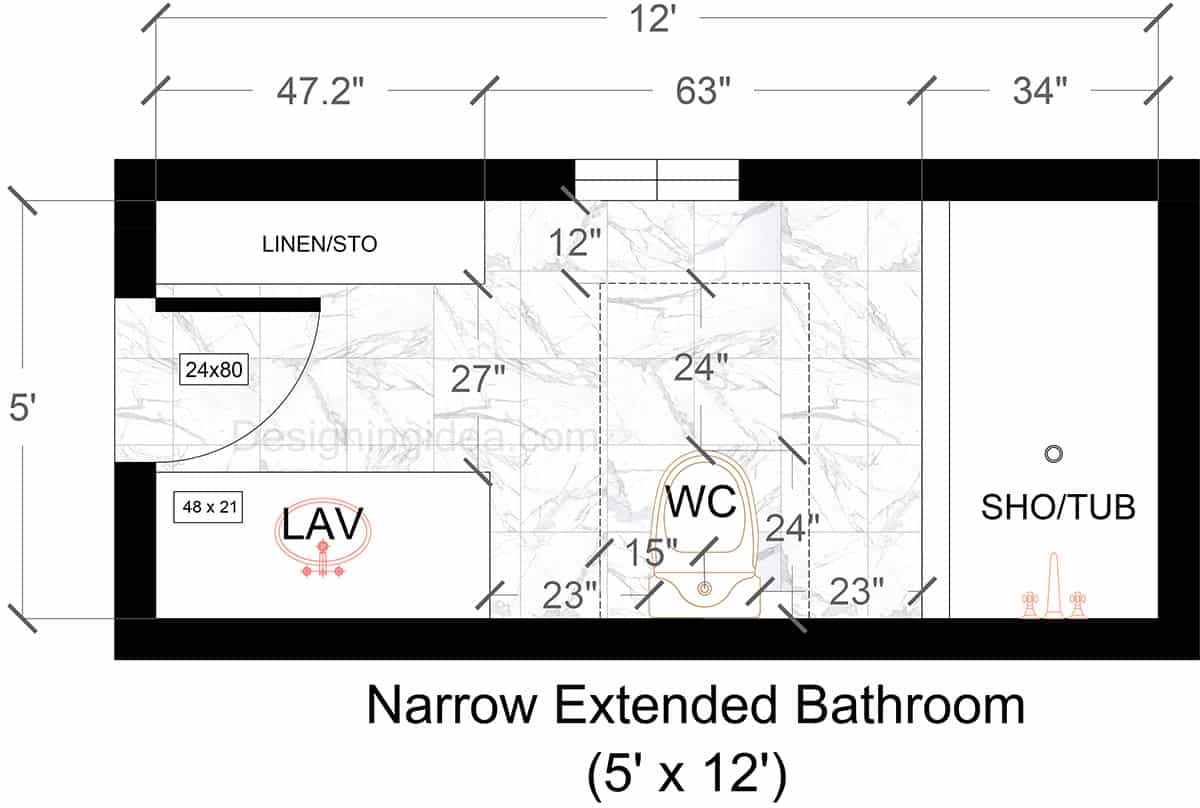 5x12 narrow extended bathroom