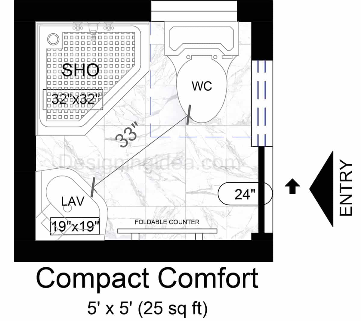 5x5 Compact Bathroom With Comfortable Layout