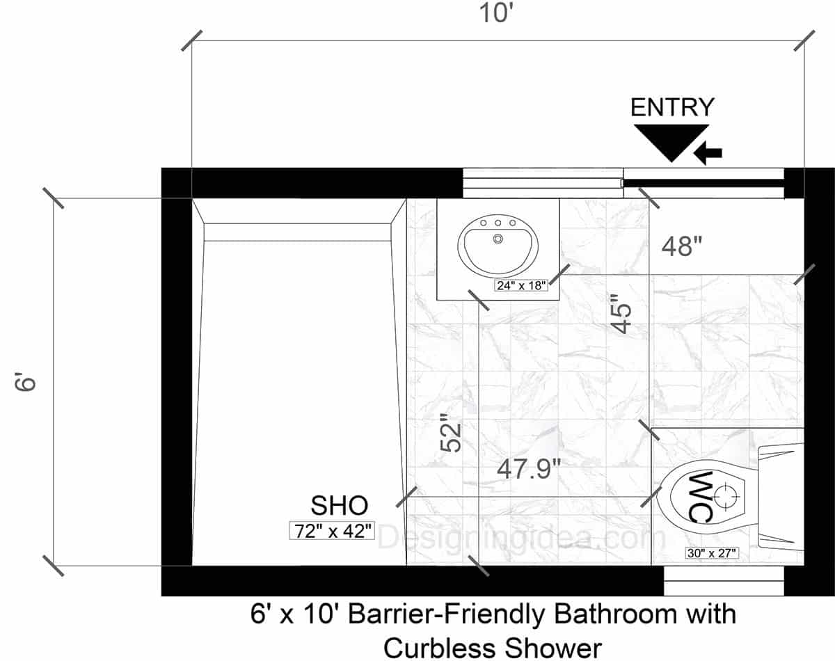 6×10 Barrier-Friendly Bathroom with Curbless Shower Design