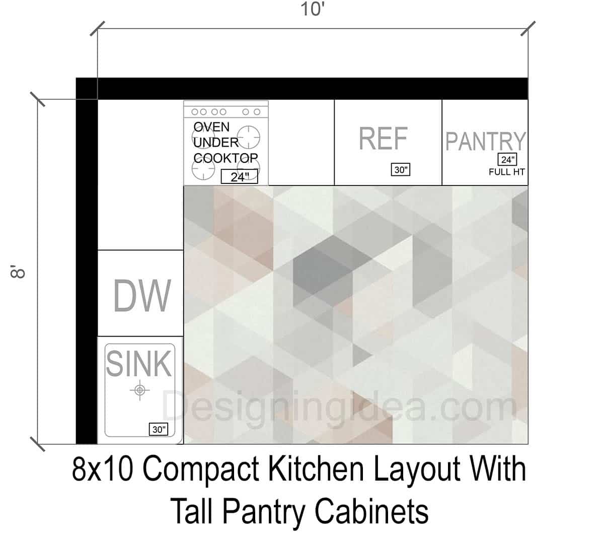 Compact Kitchen Floor Plan with Tall Pantry Cabinets