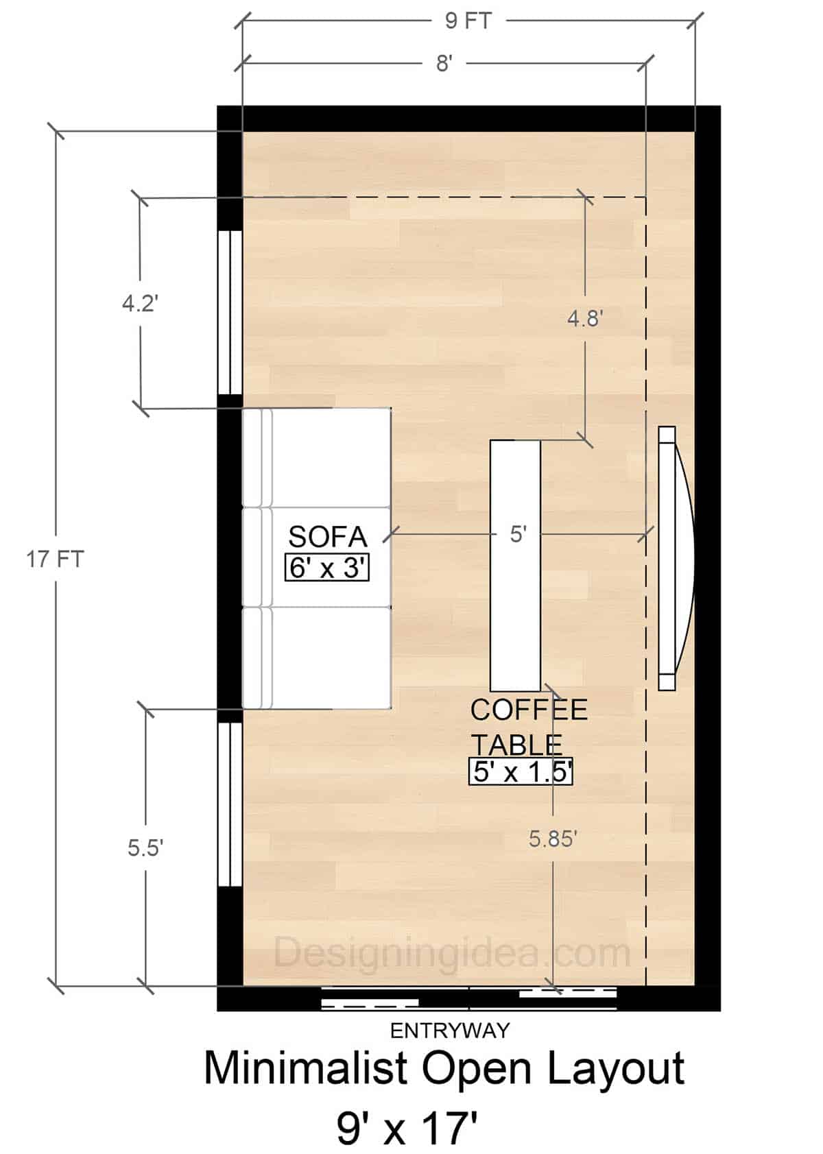 9x17 Minimalist Open Layout Living Space