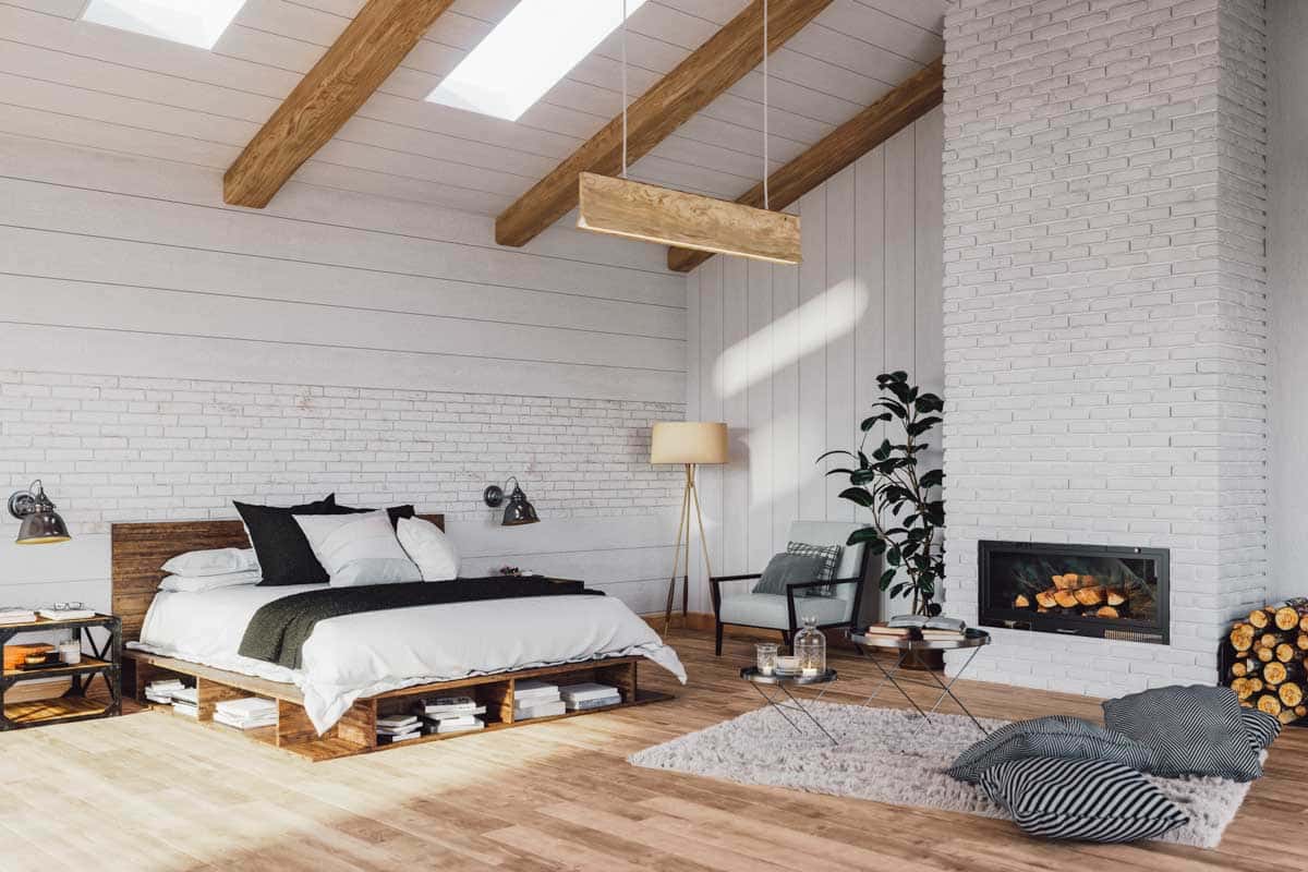 cottage bedroom with fireplace