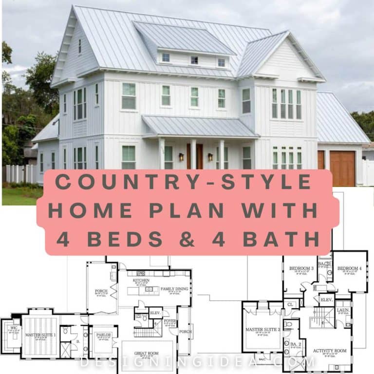 Two-Story Country Home Plan With 4 Bedrooms And 4 Bathrooms