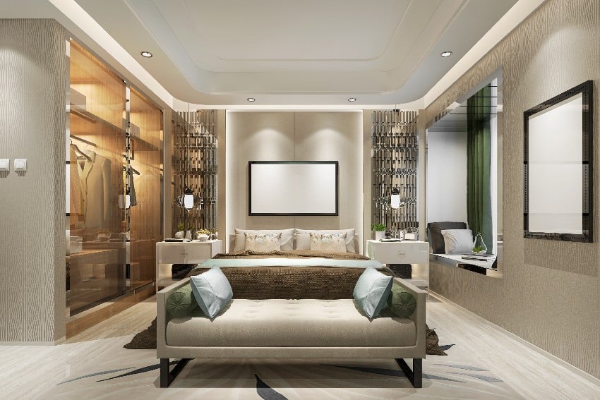 Stunning bedroom with furniture and valance lighting