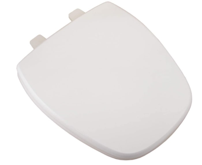 White deluxe MDF wood rounded toilet seat and plastic hinges